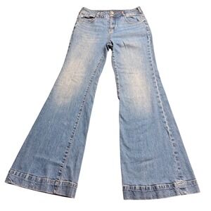 Pilcro and the Letterpress Wide Leg Flare Jeans Medium Wash Blue Size 29